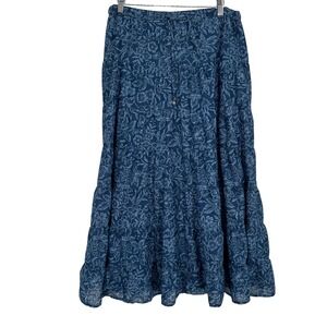 Lauren Ralph Lauren Blue Floral Cotton Maxi Skirt Women M Boho Cottagecore